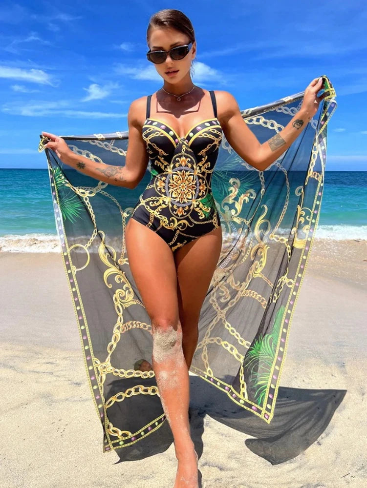 Maillot Indien avec Coques Effet Silicone / Paréo Voile Offert