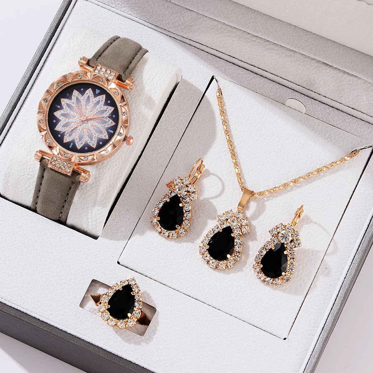 Kit Collier, Boucles d’Oreilles, Bague et Montre en Pierres