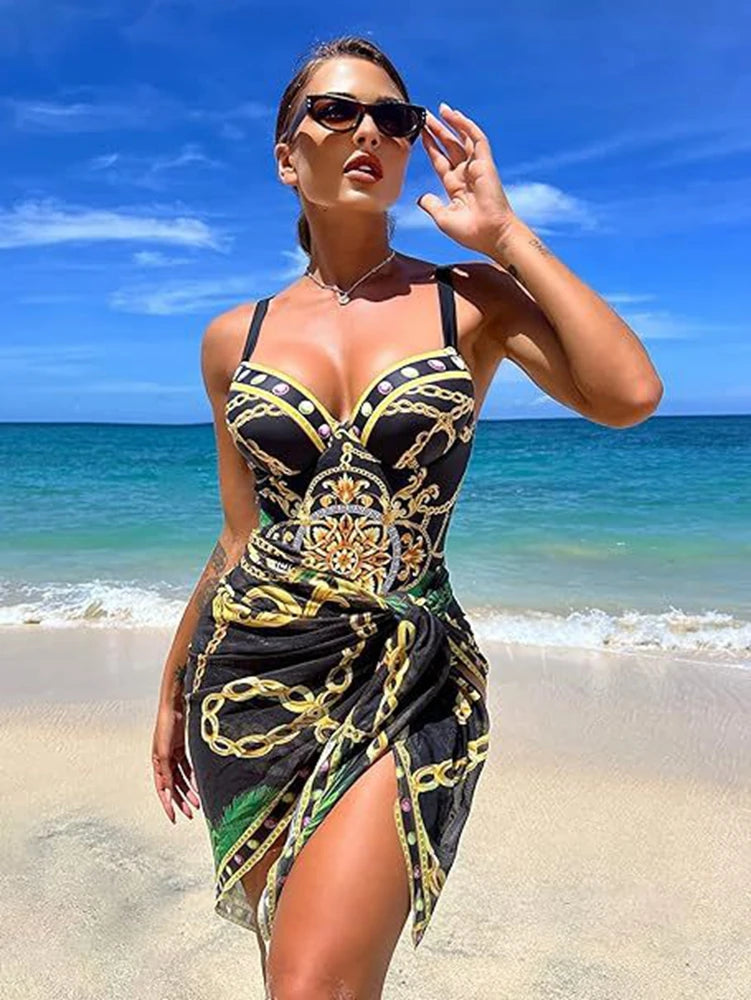 Maillot Indien avec Coques Effet Silicone / Paréo Voile Offert