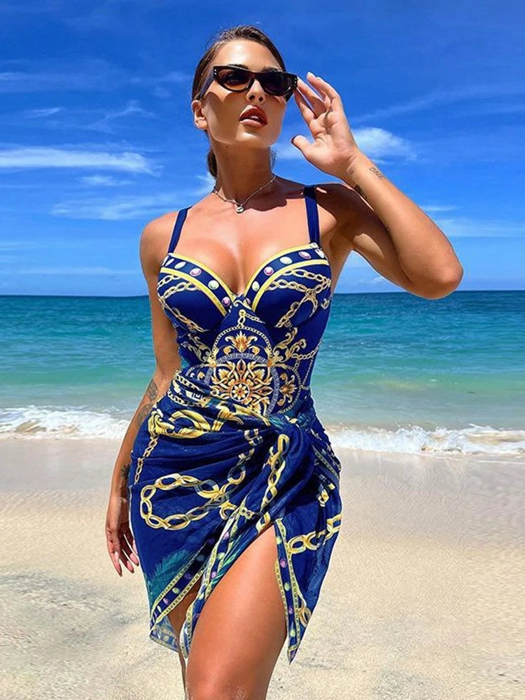 Maillot Indien avec Coques Effet Silicone / Paréo Voile Offert