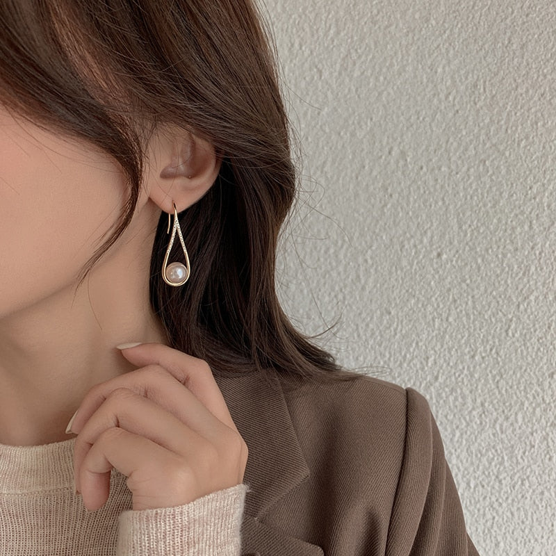 Boucles d'Oreilles Femme Élégance Perle Longue